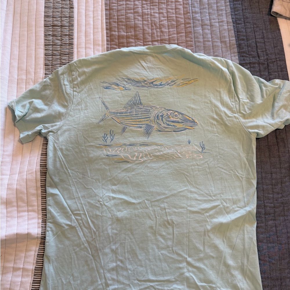 Vineyard Vines Light Mint Green Short Sleeve Tee with Fish Back Graphic